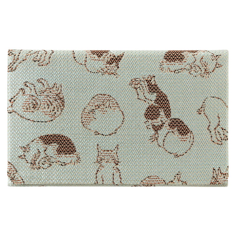 京都 あらいそ　西陣織名物裂　ねこ尽くし名刺入れ　青　Kyoto nishijin  Business Card holder