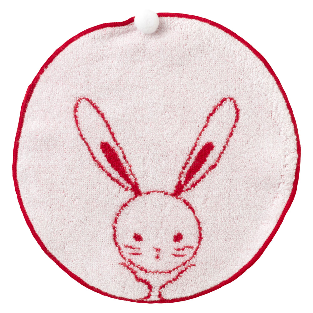 丸たおる　丸兎　しっぽのポンポン付きタオルハンカチ　Rabbit round towel