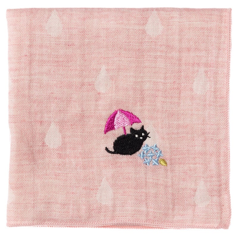 季節の和ハンカチ 紫陽花ねこ 刺繍入りガーゼハンカチ スーベニール Japanese pattern embroidered gauze handkerchief