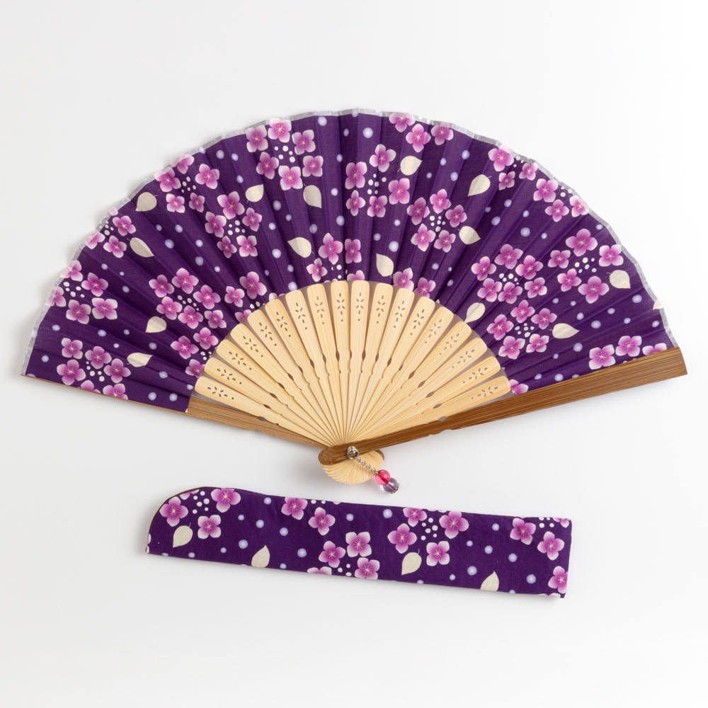 華やぎ扇子セット　あじさい紫　スーベニール　刺繍入り布貼り扇子　扇子袋付き　Sensu fan　※在庫限り