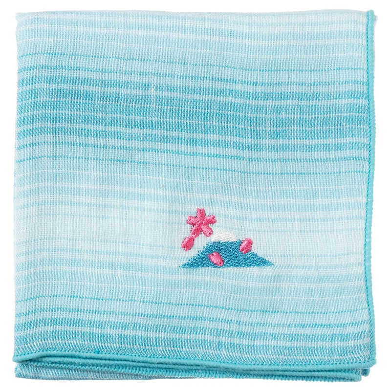 富士山ハンカチ　桜（グラデーション）　刺繍入りガーゼハンカチ　スーベニール　Japanese pattern embroidered gauze handkerchief