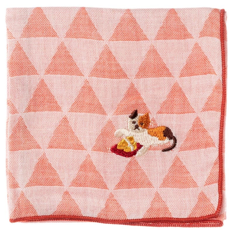 ことわざハンカチ　猫に小判　刺繍入りガーゼハンカチ　スーベニール　Japanese pattern embroidered gauze handkerchief