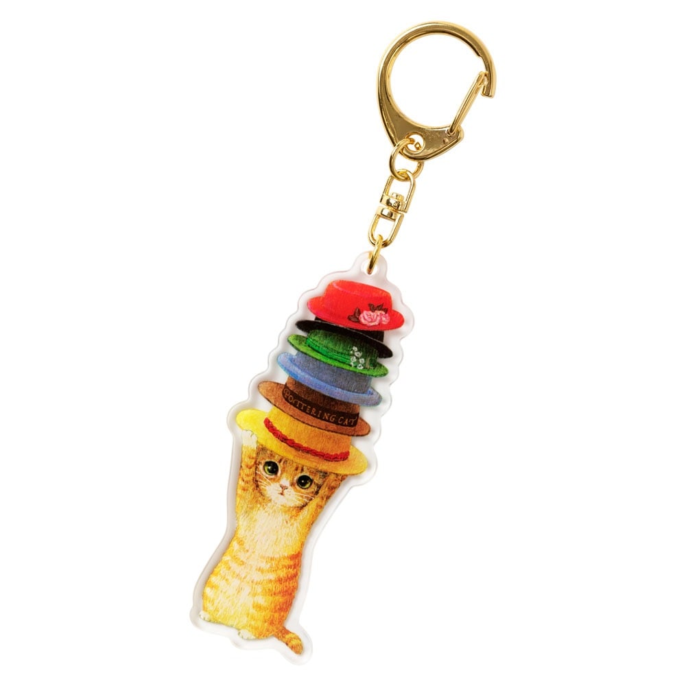 アクリルキーホルダー　帽子 (AK-01)　ポタリングキャット　Cat illustration key ring  Pottering cat