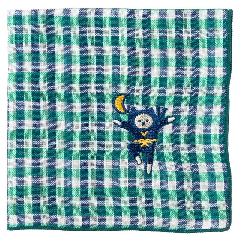 NYANJA 刺繍ハンカチ 三日月 ずっとこっちみてる猫の忍者 スーベニール