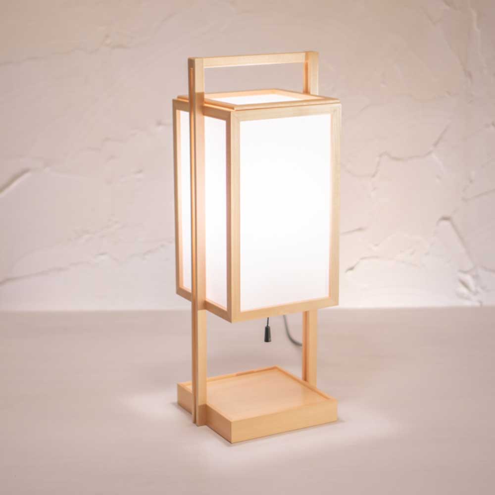 和風スタンドライト　行灯　仁 jin　高さ46cm　天然木と強化和紙の照明器具　LED電球対応　Japanese style floor lamp made of cedar wood and Jap