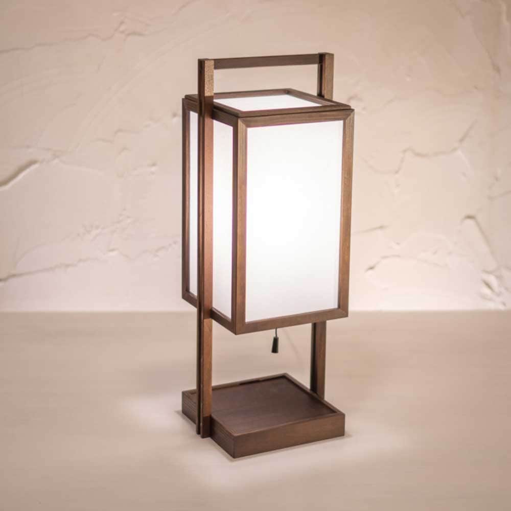 和風スタンドライト　行灯　仁 jin　高さ46cm　民芸塗り仕上げ　杉材と強化和紙の照明器具　LED電球対応　Japanese style floor lamp made of cedar wood and Japanese paper