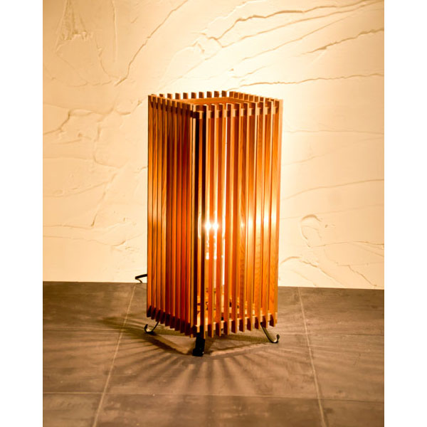 和風スタンドライト　行灯　廉（大） ren-L　高さ41cm　杉材と鉄の照明器具　中間調光タイプ（LED非推奨）　Japanese style floor lamp made of cedar woo