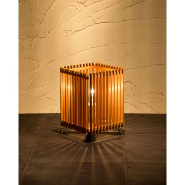 和風スタンドライト　行灯　廉（小） ren-S　高さ26cm　杉材と鉄の照明器具　LED電球対応　Japanese style floor lamp made of cedar wood and iron