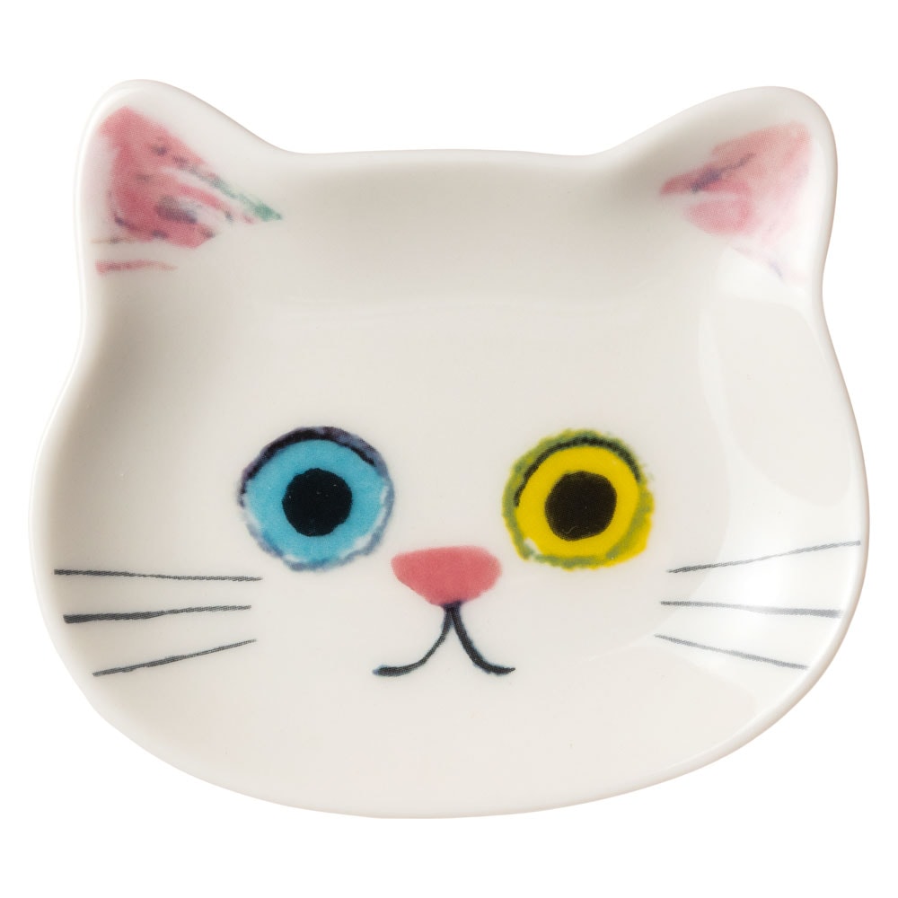 猫顔の豆皿　しろ (80776)　ECOUTE! minette　小皿・トレー　まあるいおめめのキュートな猫たち
