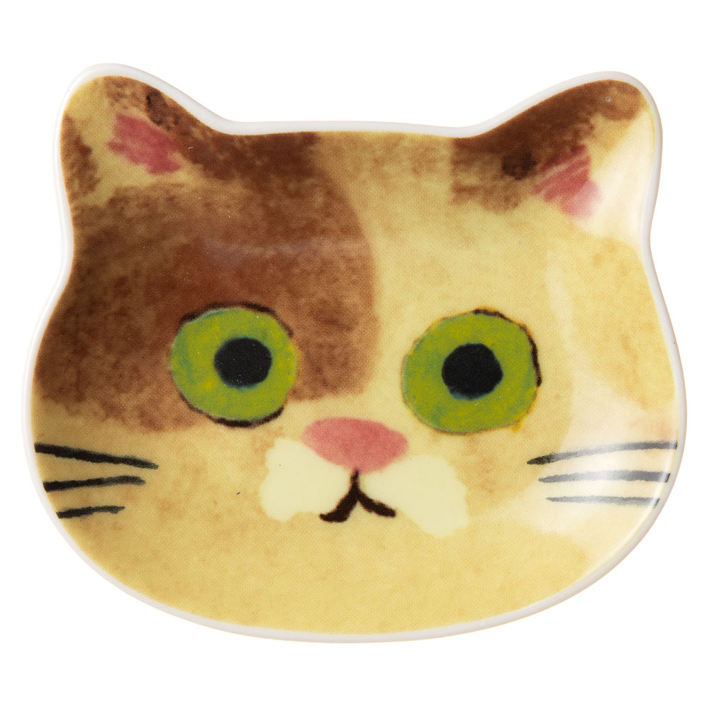 猫顔の豆皿　ぶち (80777)　ECOUTE! minette　小皿・トレー　まあるいおめめのキュートな猫たち