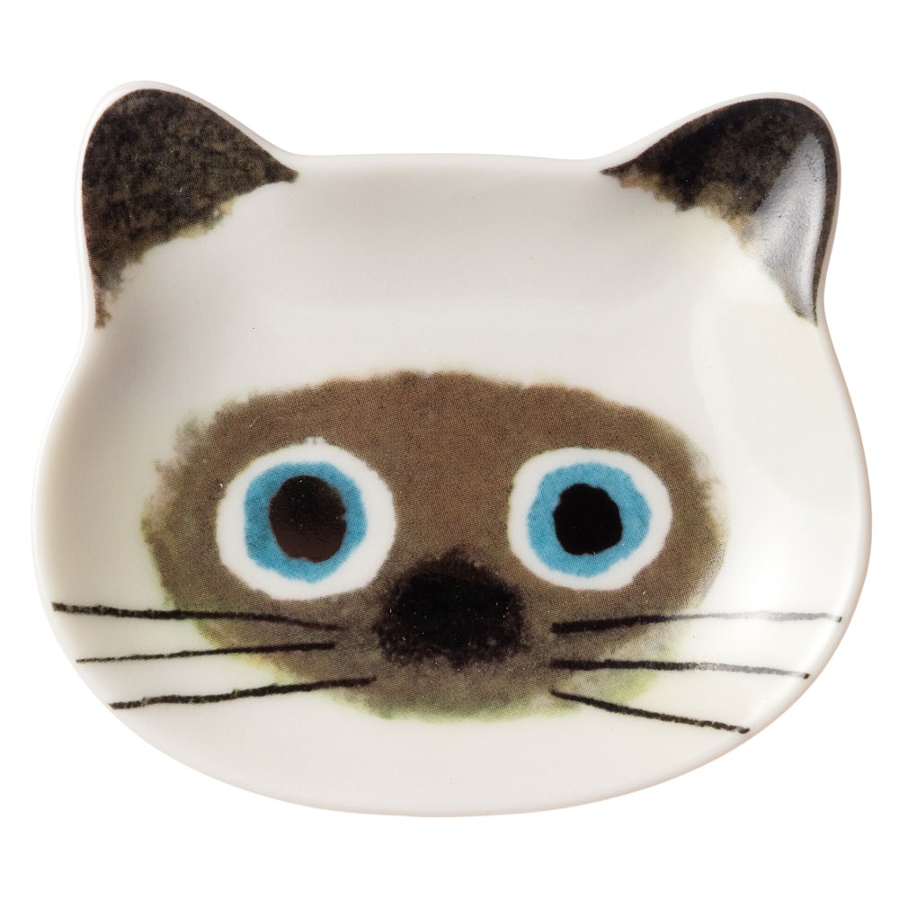猫顔の豆皿　シャム (80845)　ECOUTE! minette　小皿・トレー　まあるいおめめのキュートな猫たち