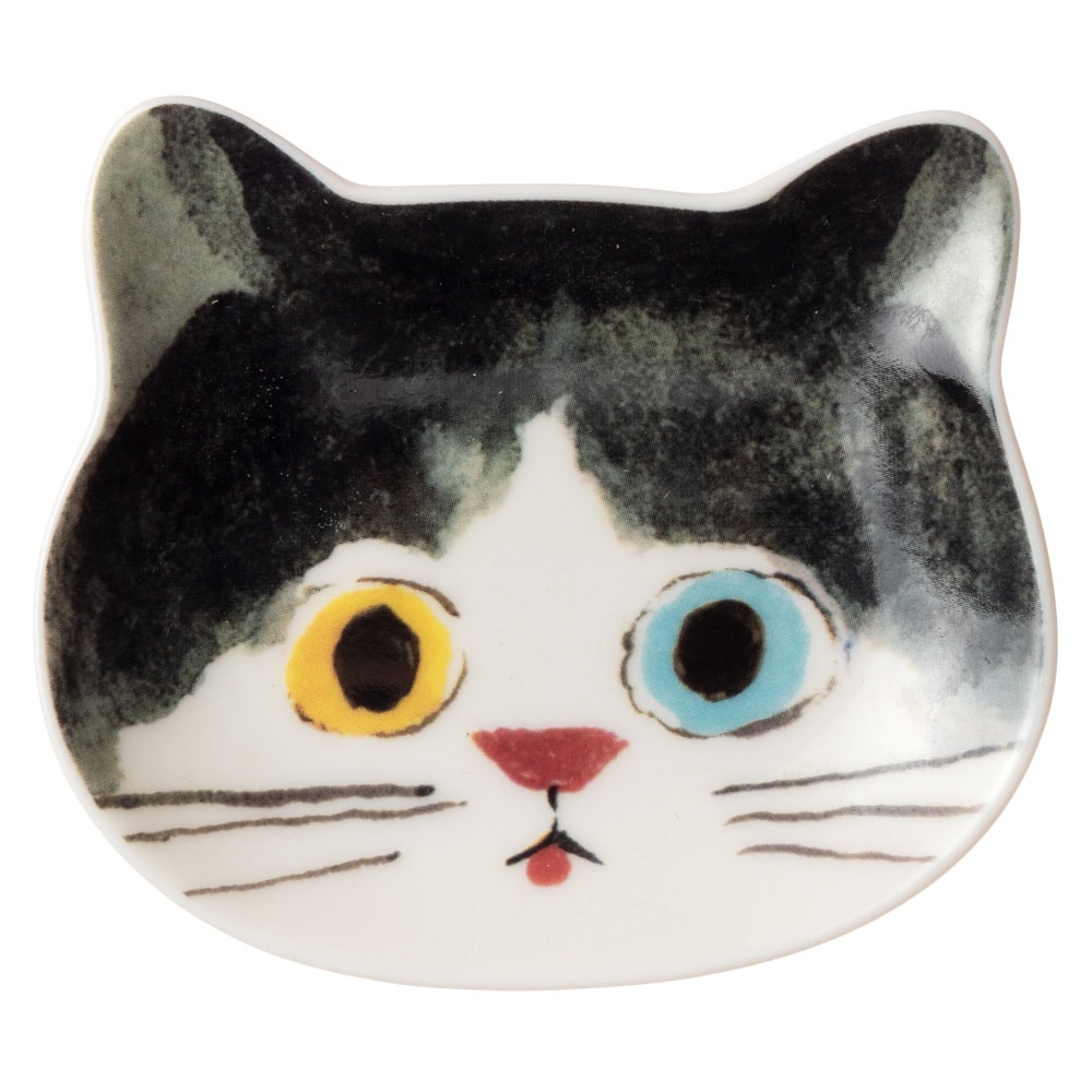 猫顔の豆皿　はちわれ (80846)　ECOUTE! minette　小皿・トレー　まあるいおめめのキュートな猫たち