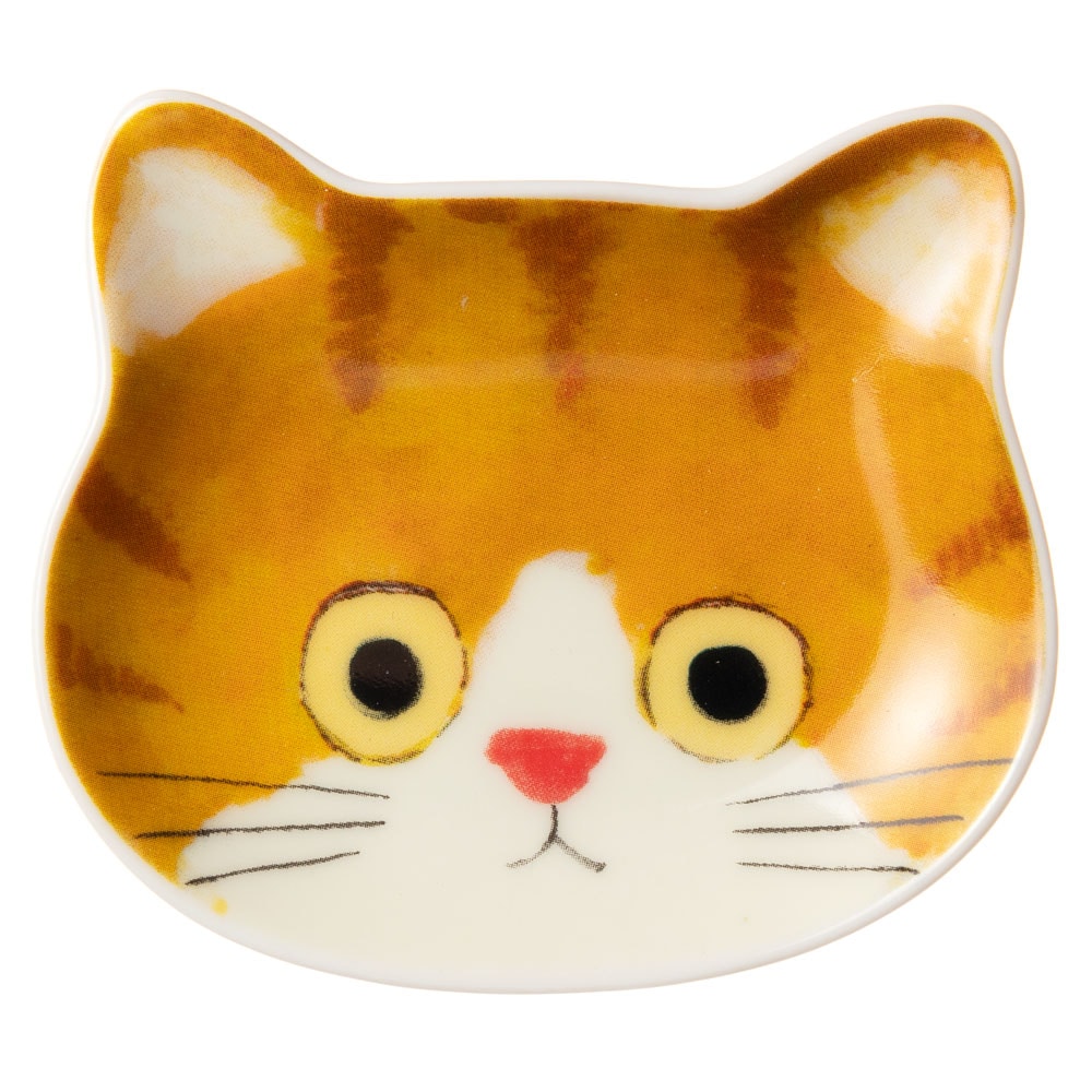 猫顔の豆皿　ちゃしろ (80958)　ECOUTE! minette　小皿・トレー　まあるいおめめのキュートな猫たち