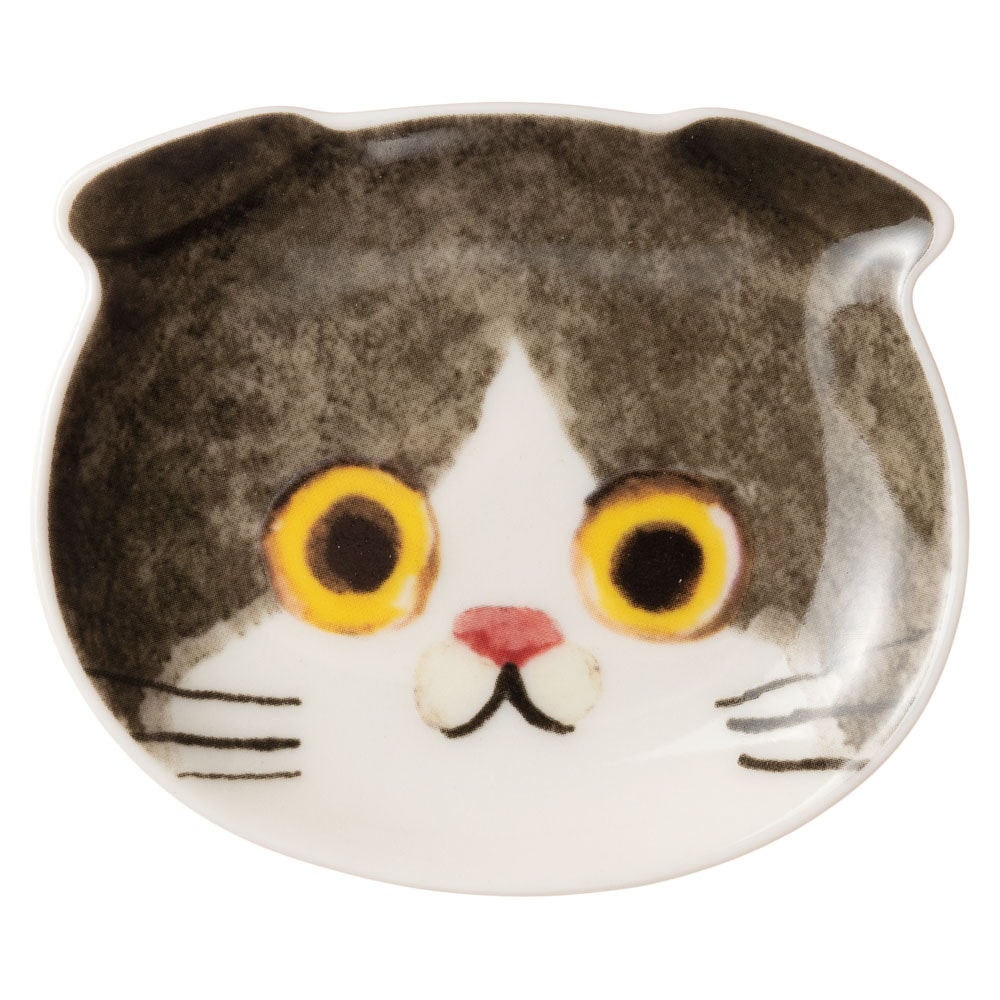 猫顔の豆皿　スコティッシュはちわれ (81067)　ECOUTE! minette　小皿・トレー　まあるいおめめのキュートな猫たち