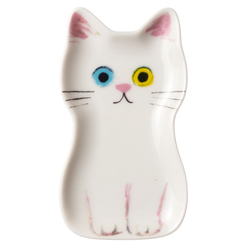 猫の豆皿OSUWARI　しろ (80890)　ECOUTE! minette　小皿・トレー　まあるいおめめのキュートな猫たち