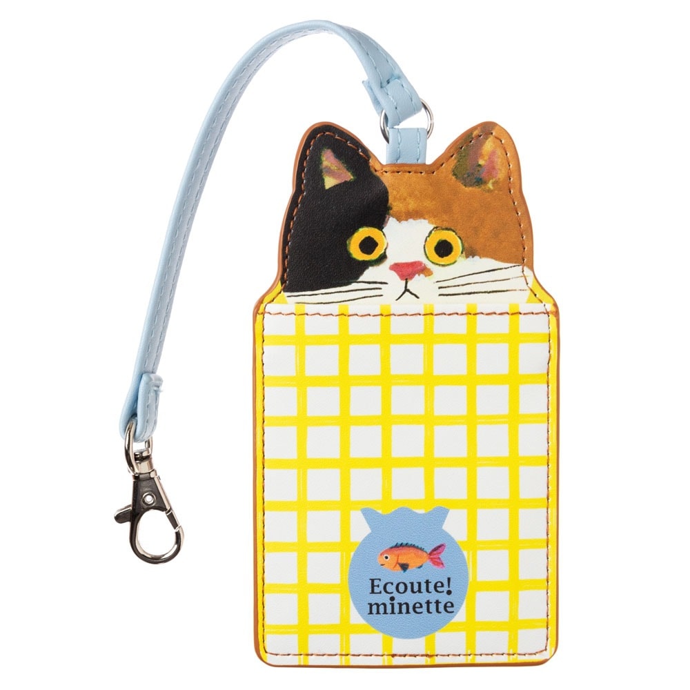 猫ニャンコパスケース　みけ　ECOUTE! minette　定期入れ　まあるいおめめのキュートな猫たち