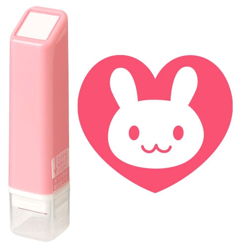 ハートうさぎ (0556-691) スケジュール浸透印スタンプ こどものかお(インク:コーラルピンク) Self-inking stamp