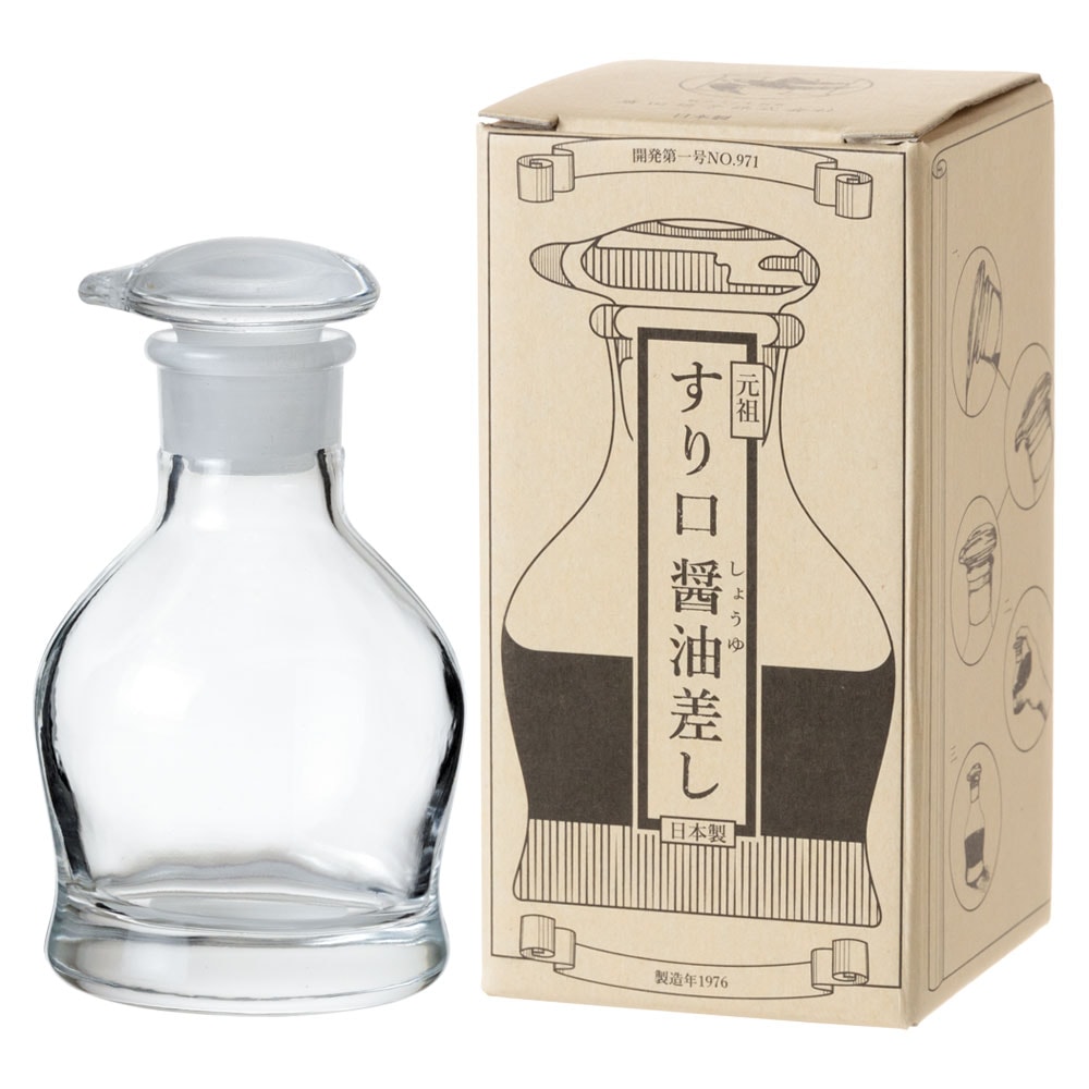 元祖すりくち醤油差し　廣田硝子　ガラス醤油差しの歴史を変えた名品　Glass soy sauce dispenser