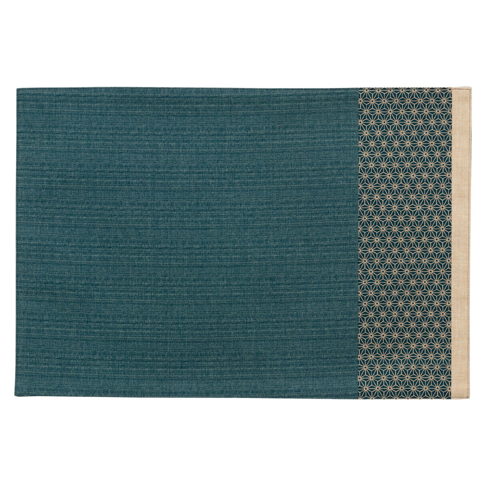 百道発信　夢つづり　ランチョンマット　青 (IKI-1420)　45×31cm　リバーシブル　福岡県の布製品　Fabric place mat  Fukuoka craft