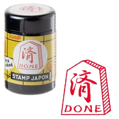 スタンプジャポン浸透印　済将棋駒 DONE (0548-019)　インクカラー：朱　こどものかお　STAMP JAPON pre-inked stamp