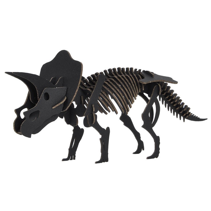 DINOSAUR恐竜骨格工作キット　トリケラトプス・ブラック　ダンボールでつくる恐竜骨格　のりもはさみも使わずに組み立てられるペーパークラフト　Cardboard craft kit  Dinosaur