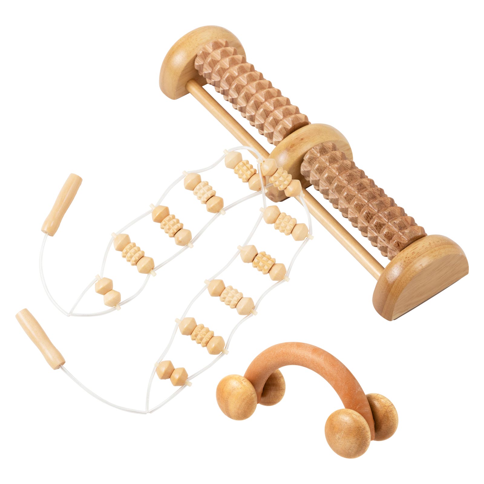木製マッサージ3点セット 4輪マッサージ・ボディーマッサージャー・足用マッサージャー Wooden massager set