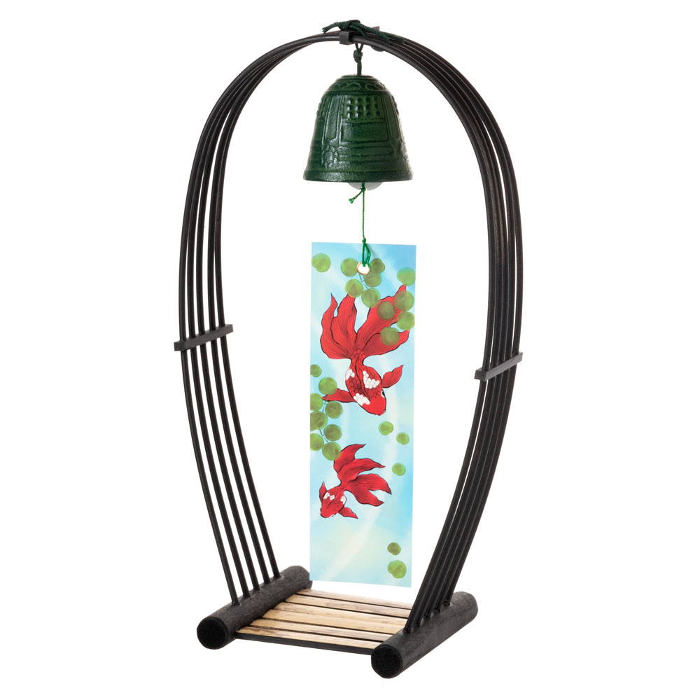 駿河竹千筋細工　置き風鈴　黒　塗り・小 (9701)　静岡県伝統工芸品　Suruga-takesensuji-zaiku  Wind bell made of bamboo sticks　職人が竹ひご