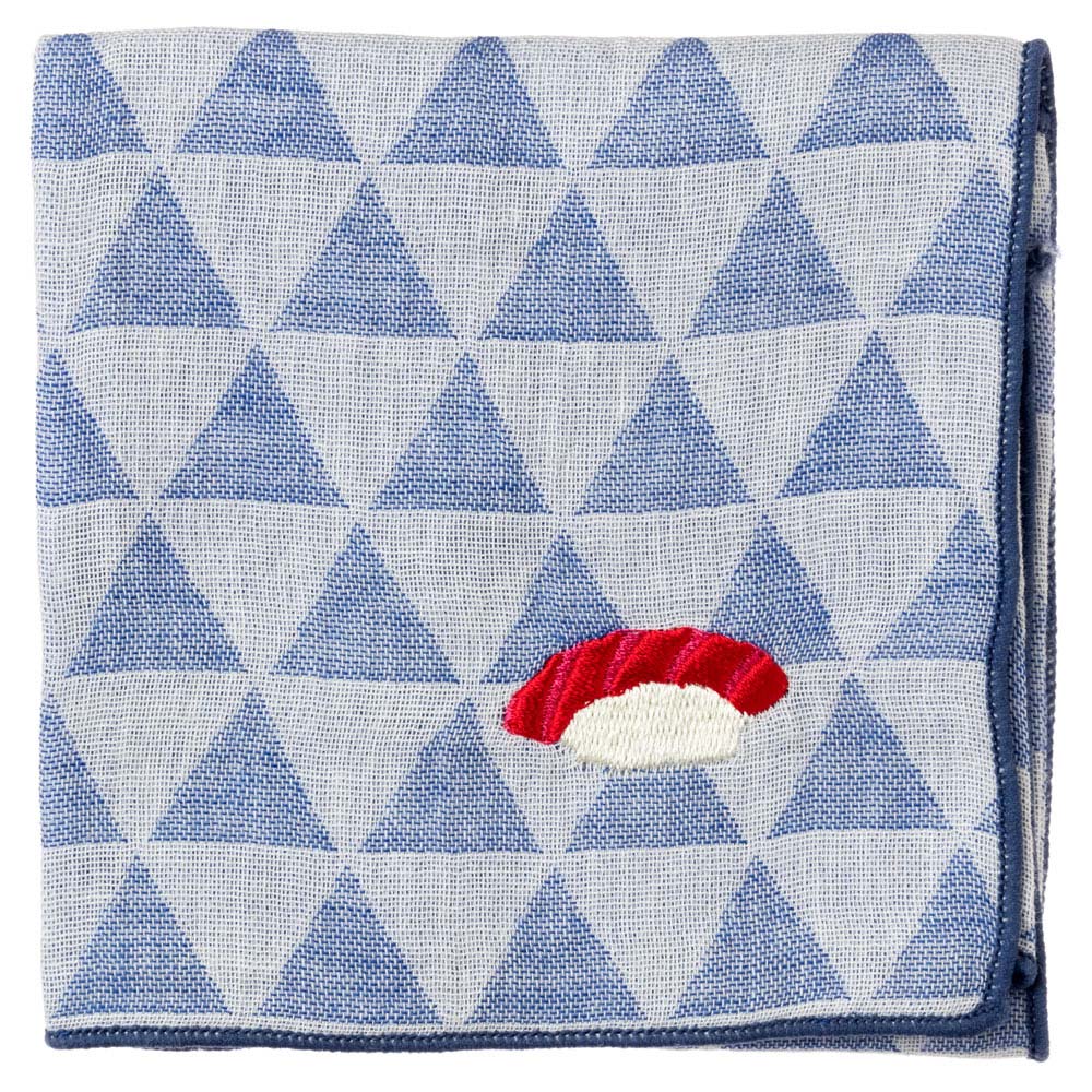 寿司ハンカチ まぐろ うろこ模様 刺繍入りガーゼハンカチ スーベニール Japanese pattern embroidered gauze handkerchief