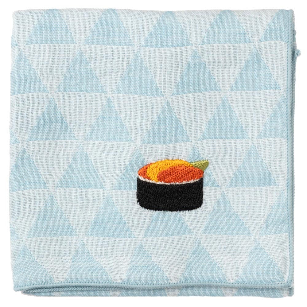 寿司ハンカチ うに うろこ模様 刺繍入りガーゼハンカチ スーベニール Japanese pattern embroidered gauze handkerchief