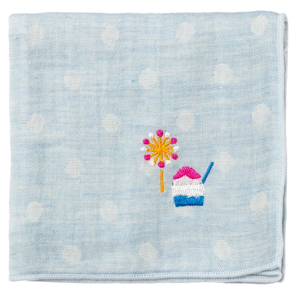 縁日ハンカチ かき氷 刺繍入りガーゼハンカチ スーベニール Japanese pattern embroidered gauze handkerchief