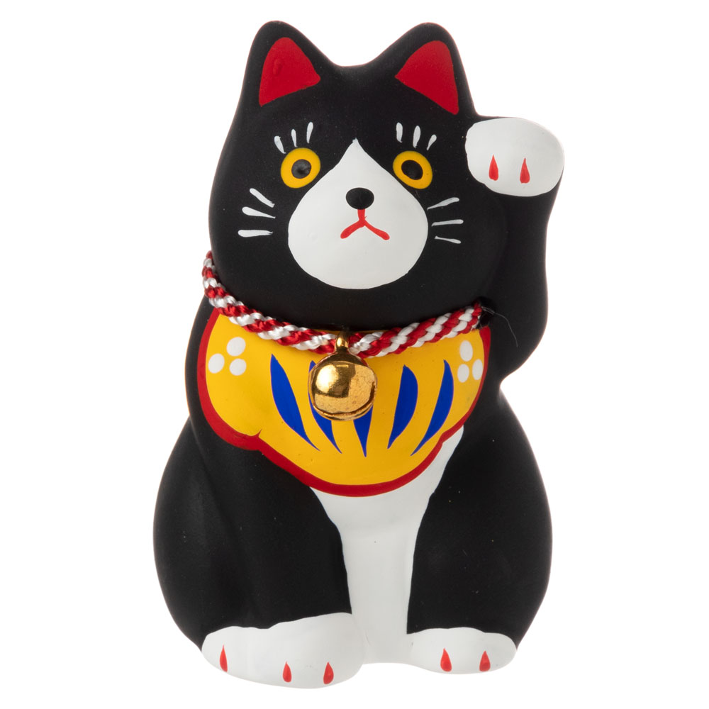 民芸招き猫　黒（小）厄除 (K4510)　瀬戸焼の置物　愛知県の工芸品　Lucky cat  Seto-yaki|置物|インテリア