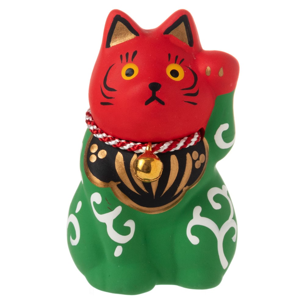 民芸招き猫　獅子（小）無病息災 (K4512)　瀬戸焼の置物　愛知県の工芸品　Lucky cat  Seto-yaki