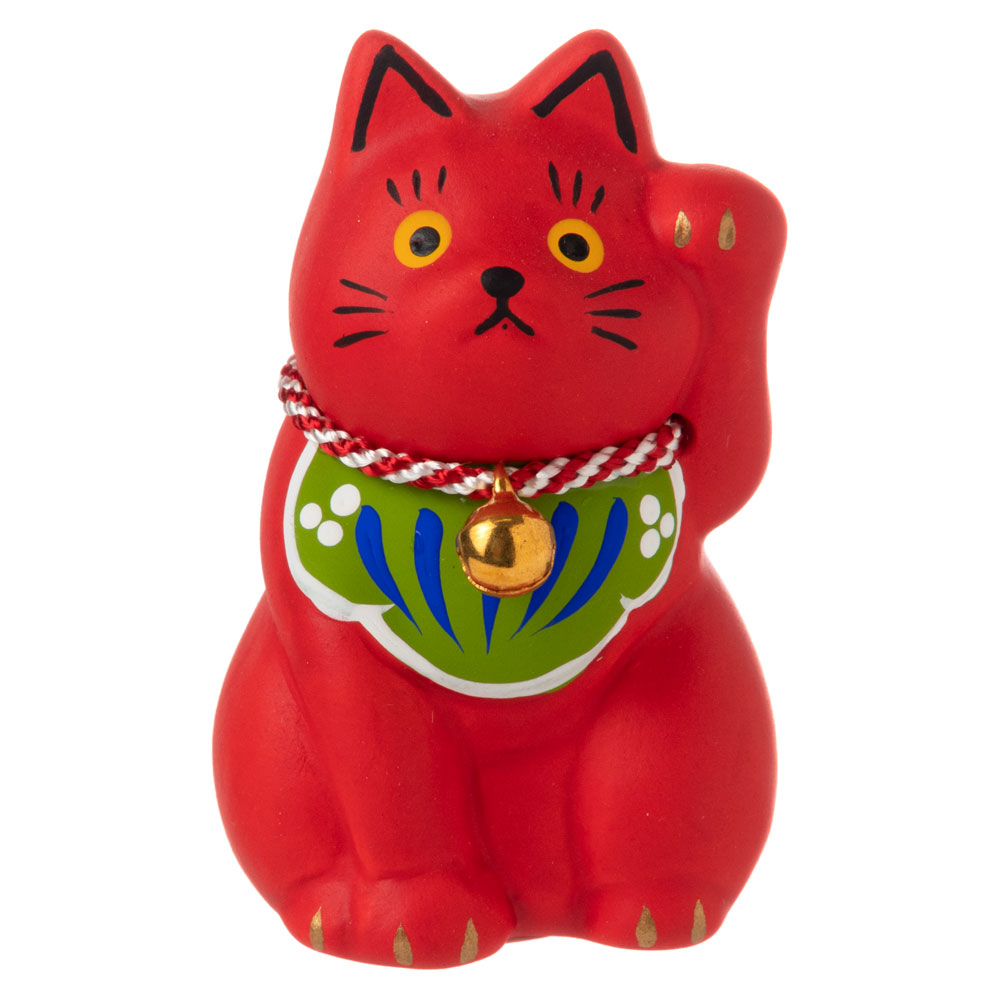 民芸招き猫　赤（小）病除 (K4513)　瀬戸焼の置物　愛知県の工芸品　Lucky cat  Seto-yaki|置物|インテリア