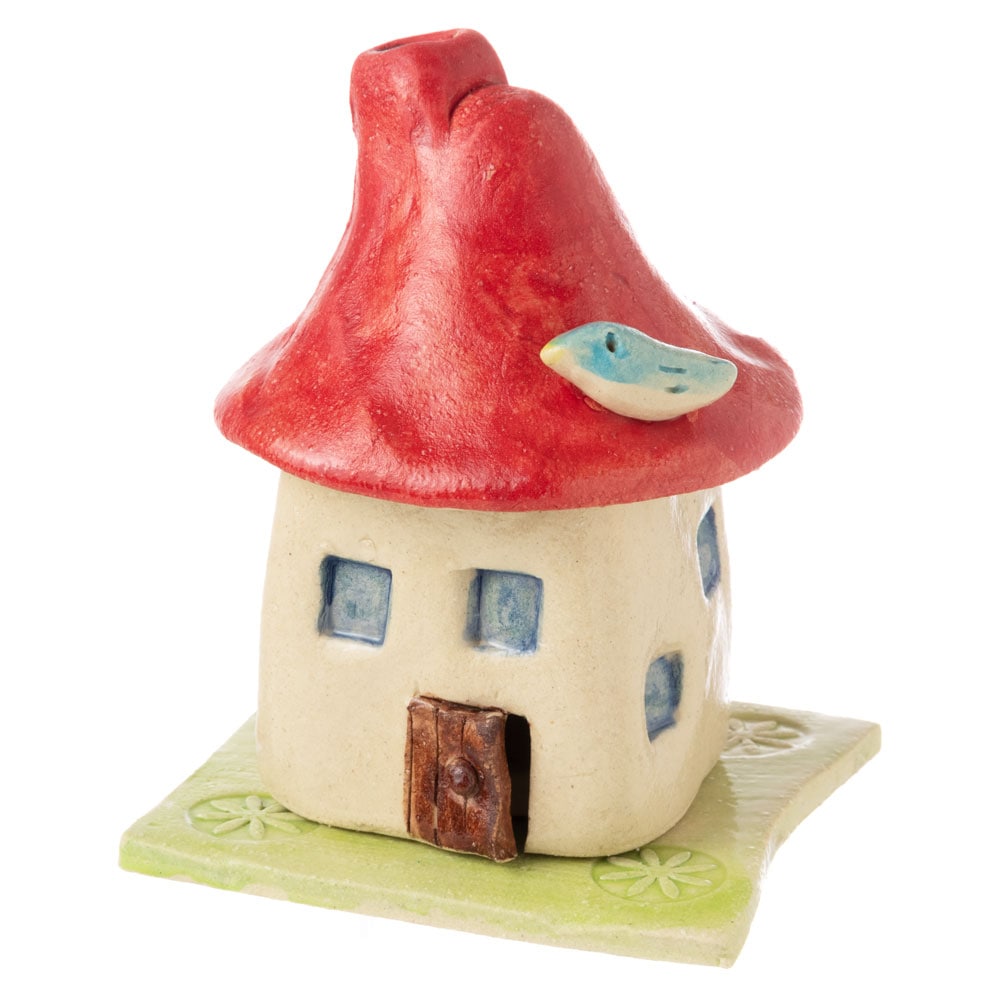 煙突家の香炉・赤 (K4358)　工房SAO　瀬戸焼の香立て・香炉　愛知県の工芸品　Incense burner  Seto-yaki