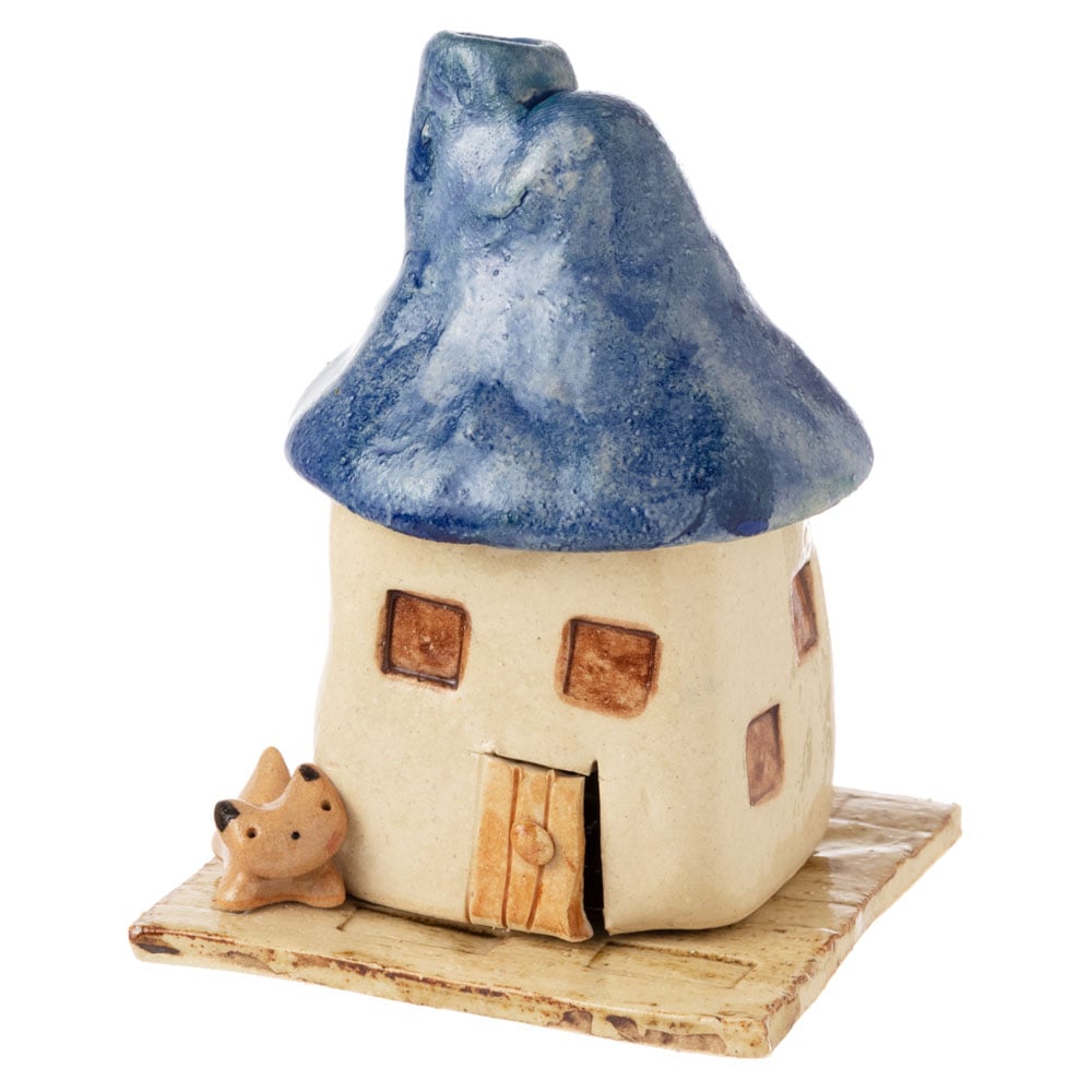 煙突家の香炉・青 (K4359)　工房SAO　瀬戸焼の香立て・香炉　愛知県の工芸品　Incense burner  Seto-yaki