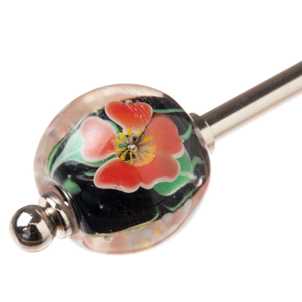 とんぼ玉かんざし　椿・黒　飽きのこないシンプルデザインの蜻蛉玉簪　Japanese hairpin  Hair stick