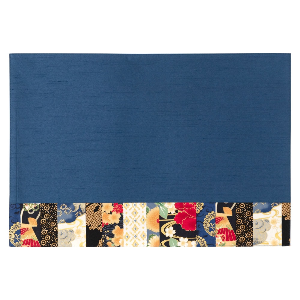 百道発信　華神楽　ランチョンマット　ブルー (IKI-1479)　45×31cm　福岡県の布製品　Fabric place mat  Fukuoka craft