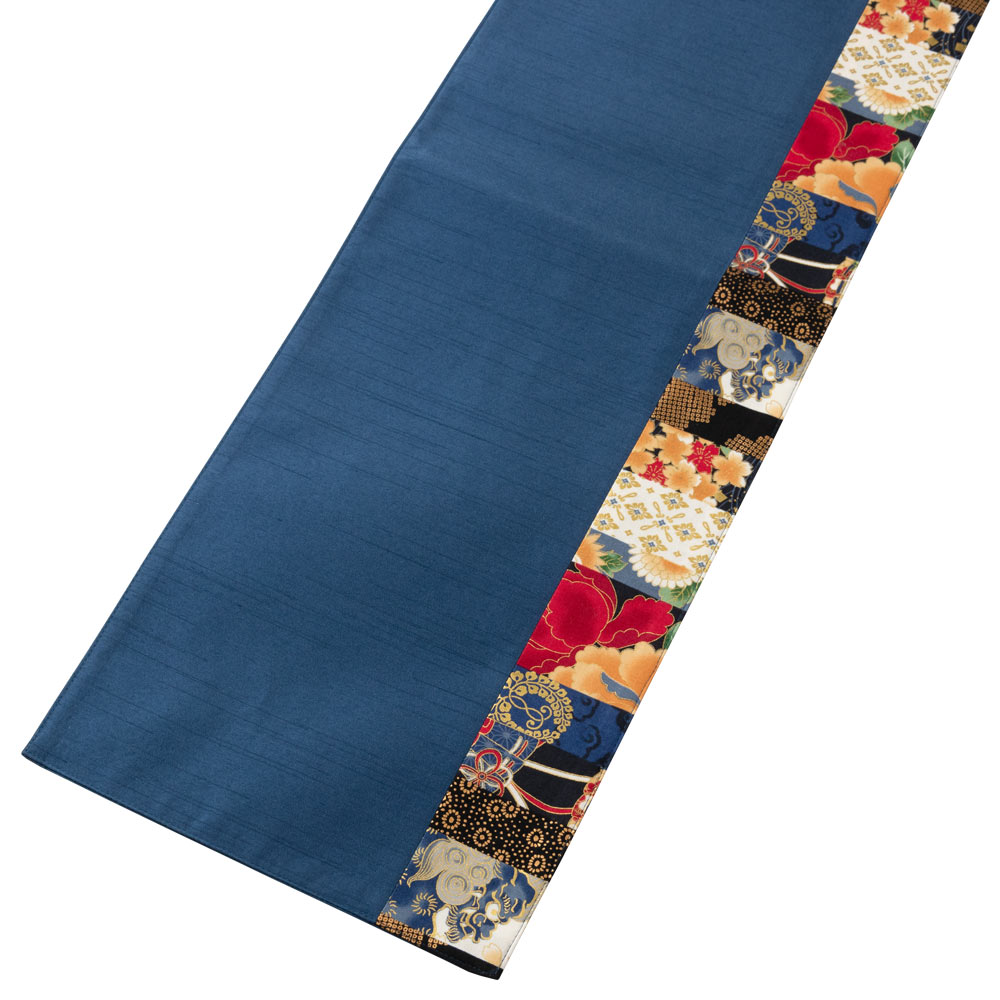 百道発信　華神楽　ランナークロス　ブルー (IKI-1481)　150×24cm　福岡県の布製品　Fabric table runner  Fukuoka craft
