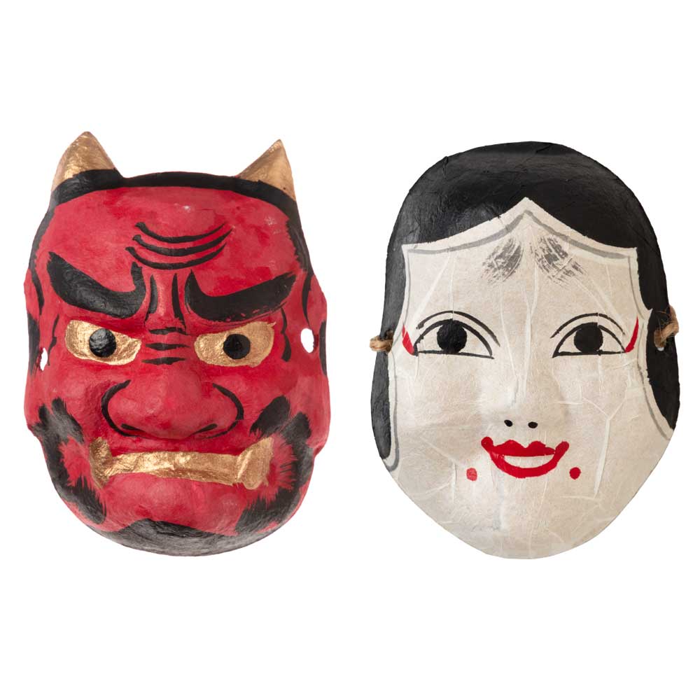 壁掛け節分飾り 鬼の面とおかめの面（小） 和紙製 Japanese paper ogre