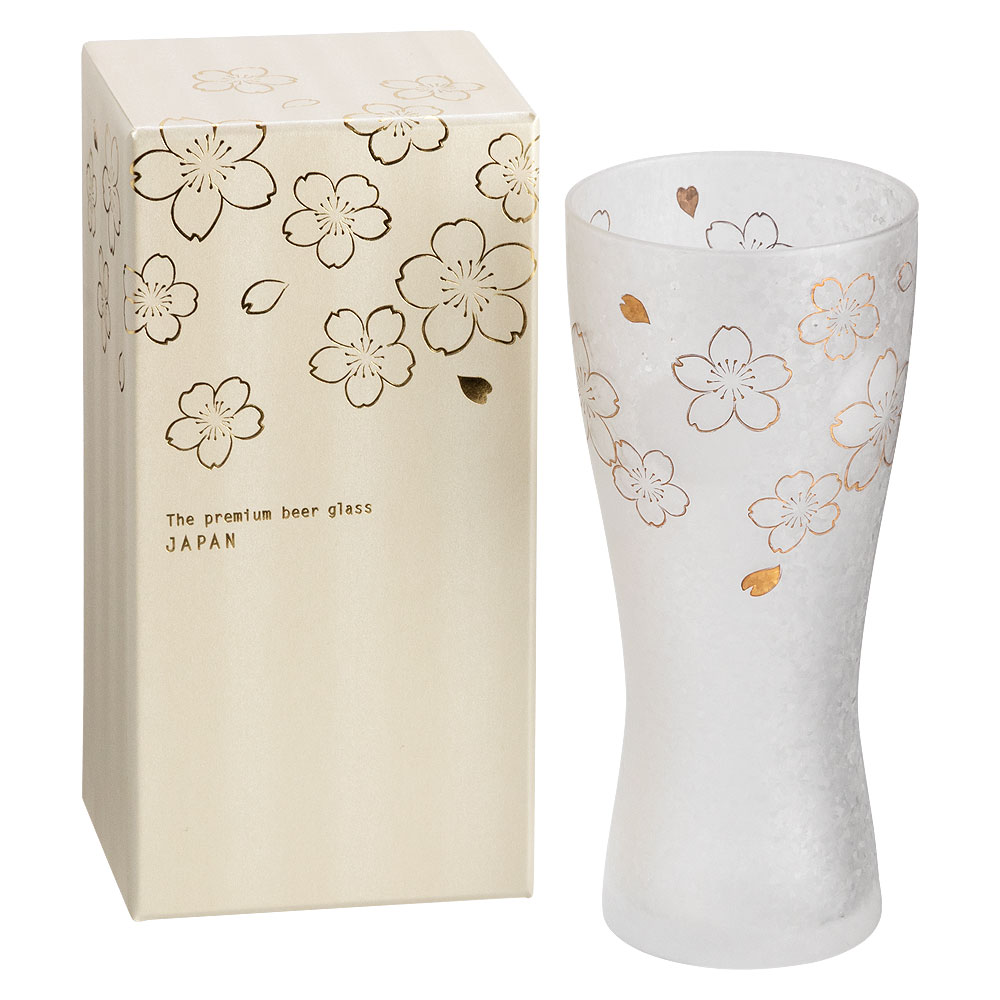 泡づくりプレミアム桜Mビアグラス　1個入り　プレミアムニッポンテイストシリーズ　Sakura-patterned beer glass