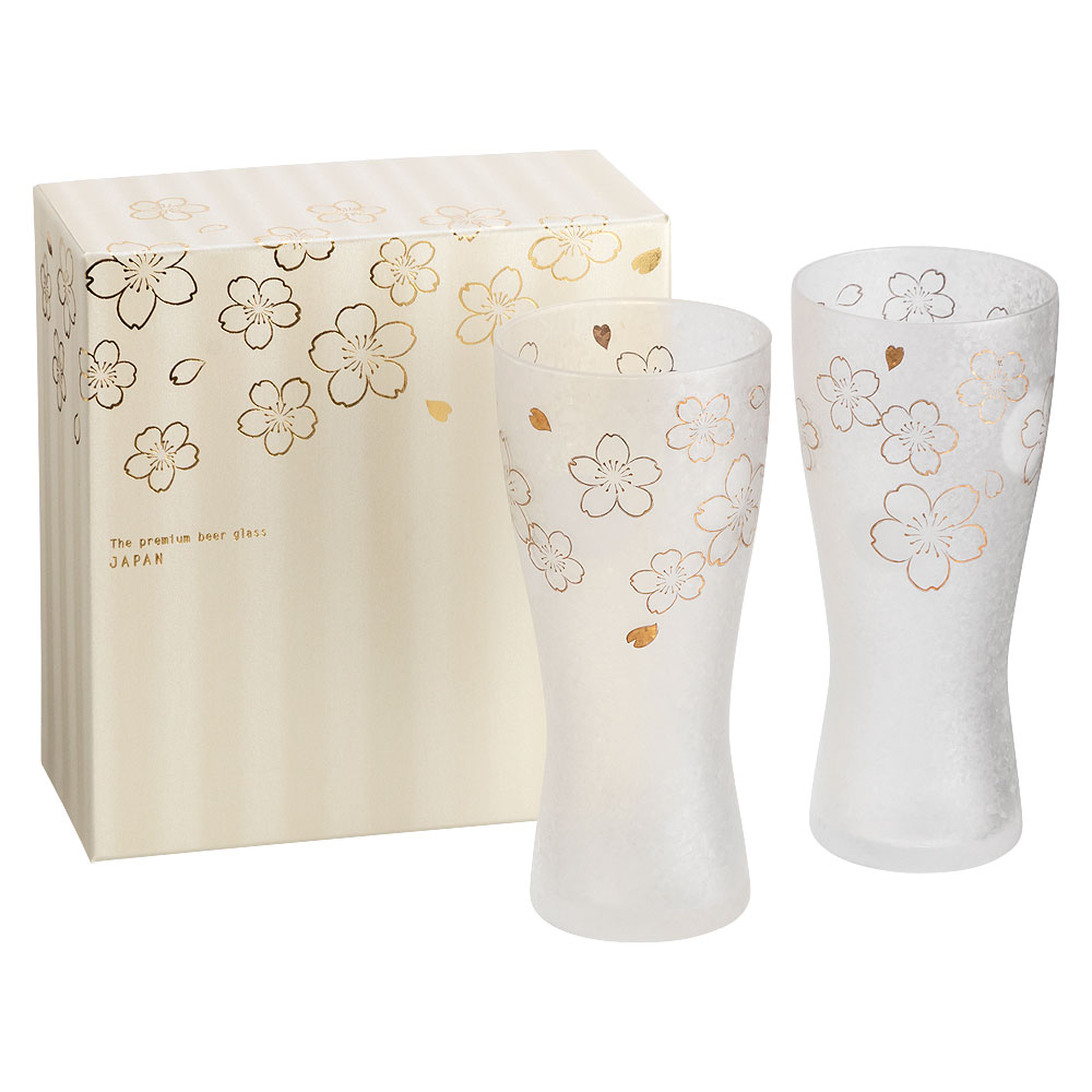 泡づくりプレミアム桜Mビアグラス　2個ペアセット　プレミアムニッポンテイストシリーズ　Sakura-patterned beer glass|グラス・カップ・タンブラー|食器・キッチン