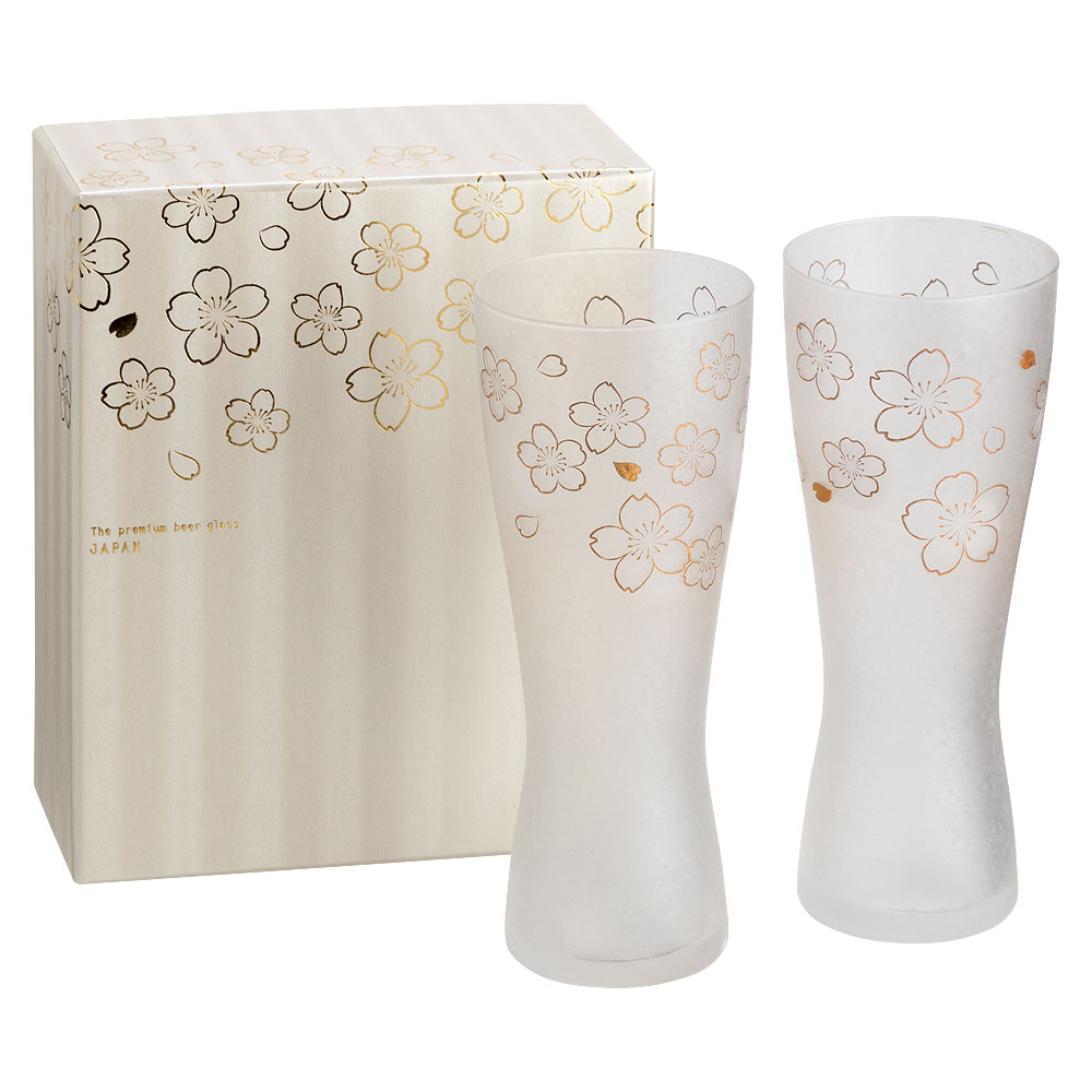 泡づくりプレミアム桜Lビアグラス　2個ペアセット　プレミアムニッポンテイストシリーズ　Sakura-patterned beer glass|グラス・カップ・タンブラー|食器・キッチン