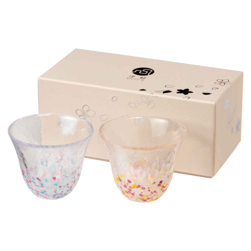 冷酒盃　さくらさくら盃ペア (FS-62507)　津軽びいどろの酒器　ガラス製　青森県の伝統工芸指定品　Sake glass  Aomori craft