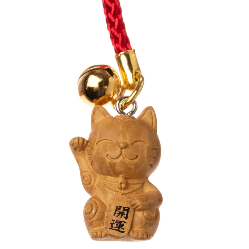 木目調根付　招き猫　開運招福・千客万来・商売繁盛　Lucky cat accessory  Good luck charm|アクセサリー|和小物