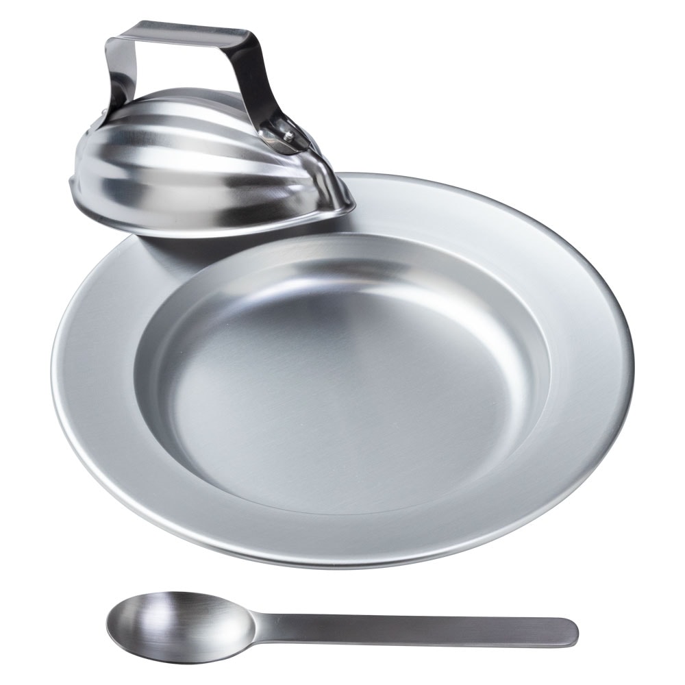 レトロモダンなオムライス・カレーライス食器セット　レギュラーサイズ　昔ながらの給食イメージ　金属製食器　新潟県の金属製品　Metal tableware set  Niigata craft