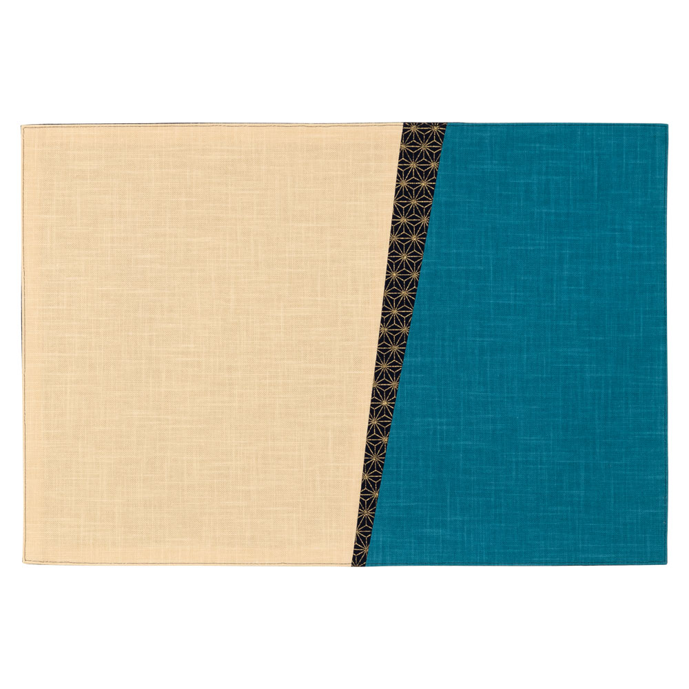 百道発信　いろ葉　ランチョンマット　あさぎ (IKI-1486)　45×31cm　リバーシブル　福岡県の布製品　Fabric place mat  Fukuoka craft