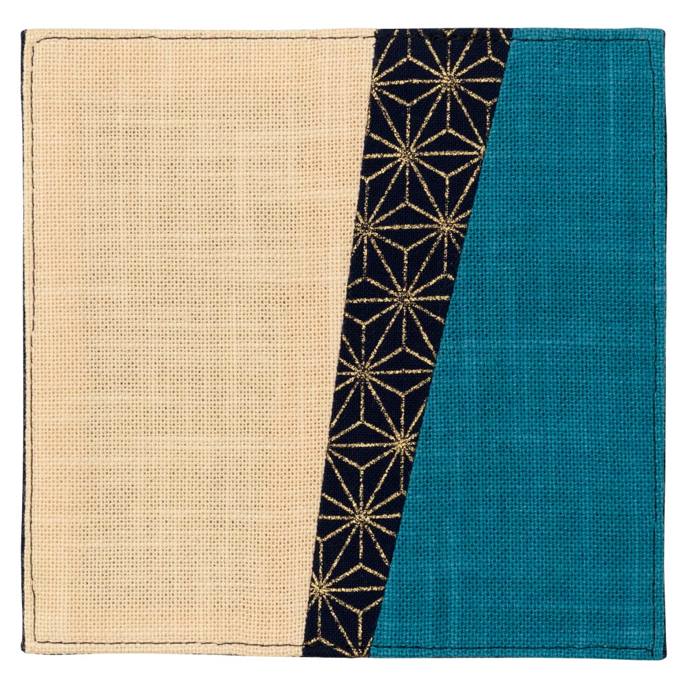 百道発信　いろ葉　11cmコースター　あさぎ (IKI-1487)　福岡県の布製品　Fabric coaster  Fukuoka craft