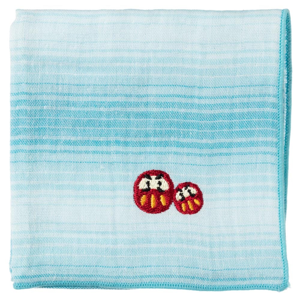 縁起ハンカチ だるま(グラデーション) 刺繍入りガーゼハンカチ スーベニール Japanese pattern embroidered gauze handkerchief