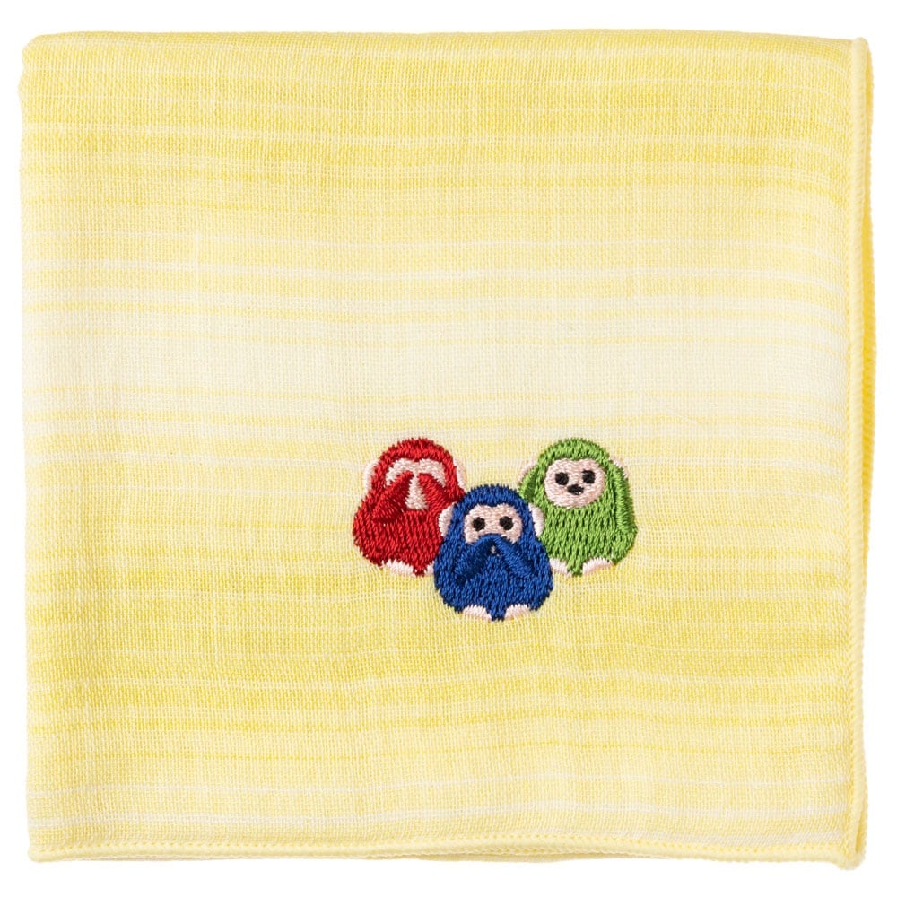 縁起ハンカチ 三猿(グラデーション) 刺繍入りガーゼハンカチ スーベニール Japanese pattern embroidered gauze handkerchief