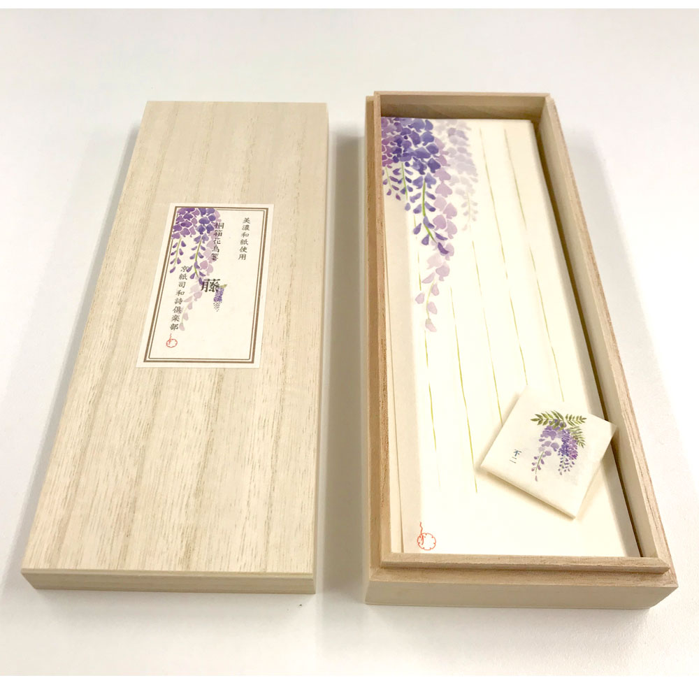 沓掛ろっか　桐箱花鳥箋　藤 (RKI-017)　包み香入りの美濃和紙一筆箋　和詩倶楽部　気軽なひとことを添えるミニ便箋　文香入り|ノート・便箋・封筒|和柄ステーショナリー